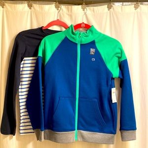 Size Large (10-11) GAP FIT zip up and long sleeved FAT FACE tshirt.